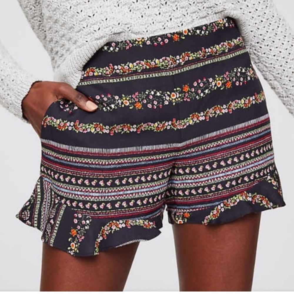 LOFT Black Floral High Waist Shorts